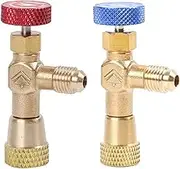 2Pcs R410A R22 Refrigeration Air Conditioning Valve Safety Adapter Fitting 1/4" 5/16" Inch Male/Famale Refrigeration Tool Charging Hose Valves