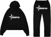 Tracksuit Mens Y2k Loose Casual Jogging Suit Nofs Printed Streetwear Hoodie Sweatpants Set BLACK M