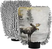 XYMZR Moose Tree Retro Absorbent Microfiber Car Wash Mitt, Funny Cute Anime Scratch Free for Cars Cleaning, Home Cleaning Mitts, 2 Pack, 10.24” L x 7.09” W