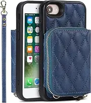 HKIDKK CaseCrossbody Lanyard Case for iPhone SE 2022/SE 2020/8/7 with Card Holder Wrist Strap Magnetic Clasp Leather Wallet Cover for iPhone SE 3/SE 2/8/7
