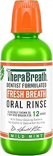 TheraBreath Oral Rinse Mouthwash, Mild Mint 473ml - Daily Oral Hygiene Mouth Rinse - Fights Bad Breath, Dentist Formulated, Alcohol-Free, Non burning, No Artificial Colours, Powered by Oxygen, pH Balanced