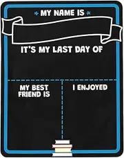 First Day of School Board - Wooden Back to scho'ol Board | Double-Sided Last Day of Kindergarten Sign | Educational Posters Reusable Math Posters Chalkboard Style for Kids Girls Boys Photo