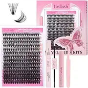 FADLASH Lash Extension DIY Kit Lash Clusters D Curl Cluster Lashes with Lash Bond and Seal Cluster Lashes Glue Remover Lash Tweezers for DIY Eyelash Extension at Home（Kit 50D-0.07D-12-18MIX）