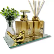 luxury bathroom accessories set soap dispenser with tray and diffuser glass gold