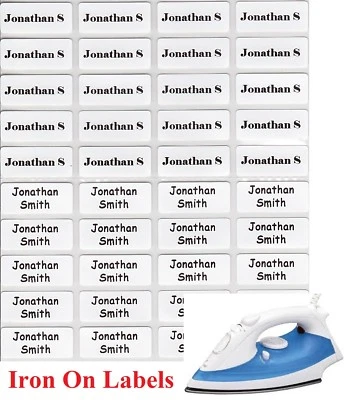 Small White Iron On Personalised Name Clothing Labels / Tags 22*09mm Warm Wash