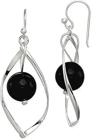 [JewelryWeb] 925 Sterling Silver Twisted Polished Shepherd hook Twist Dangle Simulated Onyx Earrings 47x13mm Wide-Dangle Earring for Women