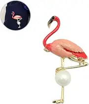 [WRITWAA] Stylish Metal Flamingo Brooch Shawl Pin Lapel Pin for Women Red Pearl Brooch Pins for Women