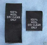 100 PCS BLACK WOVEN CLOTHING SEWING CARE LABEL TAGS - 100% WOOL DRY CLEAN ONLY
