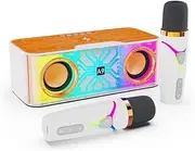 Oimzzr Karaoke Transparent Mecha Design Speaker Portable BT Mic and Speaker Set with 2 Wirel Microphone Color Light Handheld Mic Karaoke s for Birthday Party Home KTV Set Orange