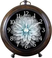 Dark Brown Floral Design Table Clock with Number Analog & Battery Operated Woode