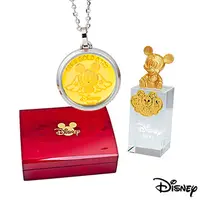在飛比找PChome24h購物優惠-Disney迪士尼金飾 純真天使米奇黃金/白鋼項鍊+米奇水晶