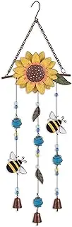 Sunset Vista Designs Windchimes - Rustic Metal Sunflower Wind Chime for Outdoors, 25" Long, Bumblebee Sun Catcher