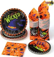 120 Pcs Halloween,30 Pcs Cups,30 Pcs Paper Plates,30 Pcs Plates & 30 Pcs Napkins