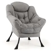 Giantex Modern Upholstered Accent Chair Lazy Chair w/Head Pillow Side Chair Grey