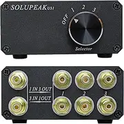 SOLUPEAK U31 Premium RCA Switch Box, 3 in 1 Out Audio Switch, Stereo Switch Box with Signal Lossless, Sturdy Aluminum case Strong Anti-Interference, Compact Connector Distributor RCA Splitter Boxes