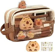 Kawaii Capybara Pencil Case | Soft Plush & Stickers Included - Cute Pen Organizer for Students & Collectors, Brown, As Shown