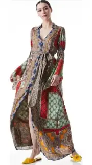 Alice + Olivia Jaylen Mix Scarf Print Handkerchief Sleeve Maxi Dress Size M NWT