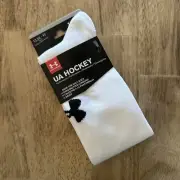 Under Armour Youth Hockey Socks OTC Size L YLG White 1 Pair UA Over The Calf