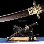 Japanese Tanto Folded Steel Blue Blade Samurai Sword Brass Tsuba Full Tang Sharp
