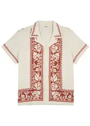 Bode Rose Garland Cross-stitched Linen Shirt - White - M M