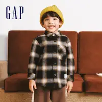 在飛比找蝦皮商城優惠-Gap 男幼童裝 Logo小熊印花刷毛翻領長袖襯衫-黃色格紋