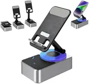 Wireless Induction Speaker 5in1 Cell Phone Holder Audio Bluetooth Color Light Rechargeable Strap 360° Adjustable (Grey)