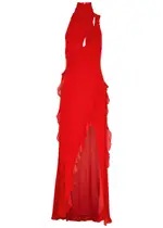 DE LA Vali Parfait Ruffled Chiffon Maxi Dress - Red - 10 (UK10 / S) 10 (UK10 / S)