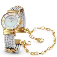 在飛比找Yahoo奇摩購物中心優惠-CHARRIOL 夏利豪晶鑽金色羅馬珍珠白鎖鍊錶-24.5m