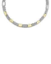Lagos Sterling Silver & 18K Gold High Bar Diamond Necklace, 18 - Exclusive