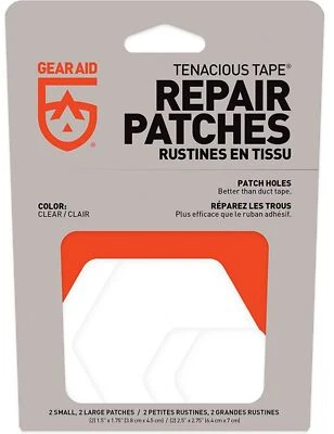GEAR AID Tenacious Tape Repair Patches, 2 Small & 2 Large - Clear