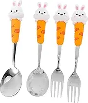 NAMOARLY 4Pcs Cute Bunny Shaped Stainless Steel Dessert Spoon Set Decorative Tea Spoon for Stirring Coffee Ice Cream Charming Tableware for Home Parties and Special Occasions