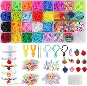 AUAUY Loom Bands Set, 1700+ Rainbow Elastic Bands for DIY Bracelets, Jewelry Making Kit with Storage Box, Unisex, Kids