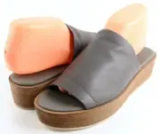 $250 VINCE SASKIA Truffle Grey Leather Designer Platform Slides Sandals 8 M