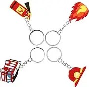 4pcs Firefighter Keychain Cute Fire Truck Helmet Extinguisher Charms Decorative Key Ring for Bags Lightweight Unique Key Holder for Collectors