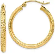 [JewelryWeb] 14k Solid Yellow Gold Knife Edge Sparkle Cut Hollow Hoop Earrings-Hoop Earring for Women in Choice of Styles