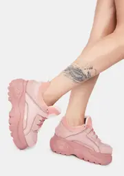 [Buffalo London] Pink Classic Low Fur Sneakers