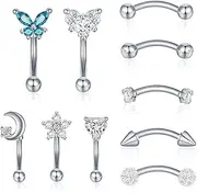[EVISPOL] 10Pcs a Pack 16G Rook Curved Barbell Eyebrow Rings for Women Men 316L Surgical Steel Belly Lip Ring CZ Daith Cartilage Earrings Anti Tragus Forward Helix Body Piercing Jewelry