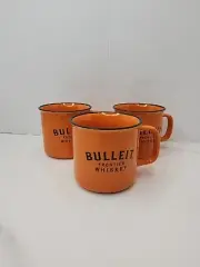 3 Bulleit Frontier Whiskey 10 Ounce Orange Mugs Coffee Cups!! Excellent Cond!!