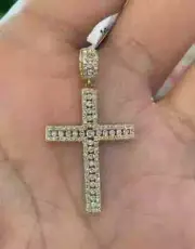 14K Yellow Gold Plated 2.40Ct Round Cut Lab Created Moissanite Cross Pendant