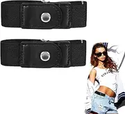 [Larrel] 2 Pcs Side Belts for Men, Adjustable Comfortable Mens Women Side Stretch Belt with PU Material Solid Elastic No Buckle Belt Women for Most of Pants Jeans, Black, One Size