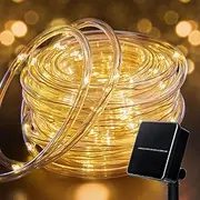 Solar Rope String Lights Outdoor 72Ft 200 Led Waterproof Solar Powered Fairy Lights with 8 Lighting Modes, Copper Wire PVC Tube Lights for Garden Wedding Christmas Party DIY Decor(Warm White, 1 Pack)