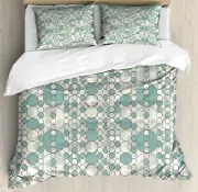 Geometric Duvet Cover Set with Pillow Shams Pale Toned Lattice Print