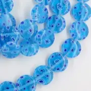 30" (15" x 2) Blue Lampwork Glass Millefiori Coin Beads 10mm #87002