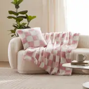 Dreamaker Checkered Plush Throw Blanket Pink & Cream - 130 x 170cm