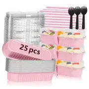 Mini Loaf Pans with Lids and Spoons Sealing Sticker, 6.8oz Mini Cake 25 Pack