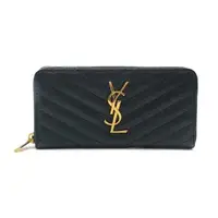 在飛比找森森購物網優惠-YSL Monogram系列 V字縫線魚子醬牛皮金logo拉