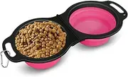 TJHypenete 2in1 Foldable Double Dog Bowl, 2in1 Collapsible Dog Dual Bowls with Carabiner, Silicone Pet Food Water Feeder Bowl, Expandable Travel Dog Bowl, Cat Feeder Dish for Walking, Hiking, Camping