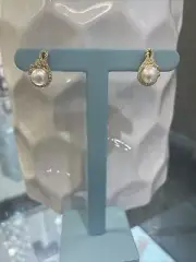 Stud Earring 9.5 MM Pearl And Natural Diamond 14K Yellow Gold