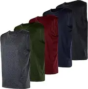 [Real Essentials] 5 Pack: Boys Dry-Fit Active Athletic Performance Tank Top