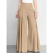 Women's Wide Leg Pants Trousers Fashion Streetwear Full Length High Waist Plain Pocket Ruched Butt Lifting High Cut Comfort Breathability Soft Micro-elastic Va
